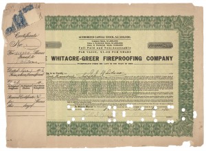 Whitacre Greer Stock Certificate Number One